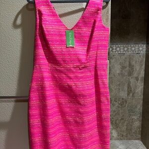 NWT Lily Pulitzer Laidley Metallic Boucle Pink Sleeveless Tweed Dress, Size 14